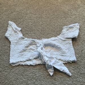 Uluwatu Seersucker Crop Top w/ Cap Sleeves Size Large / XL White